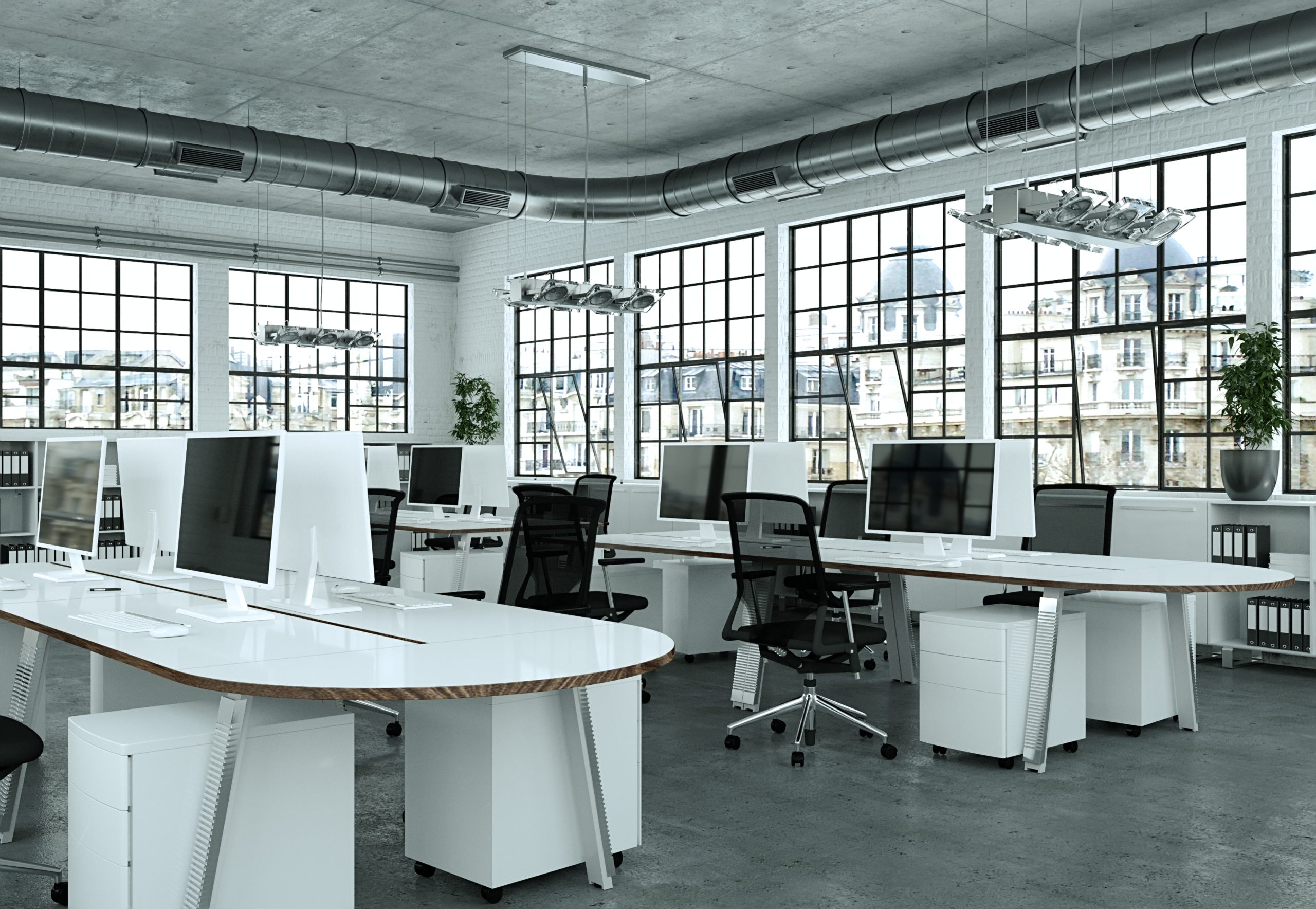modern large minimalistic office interior Design 3d Rendering mock up